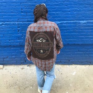 Upcycled Flannel with motorcycle logo